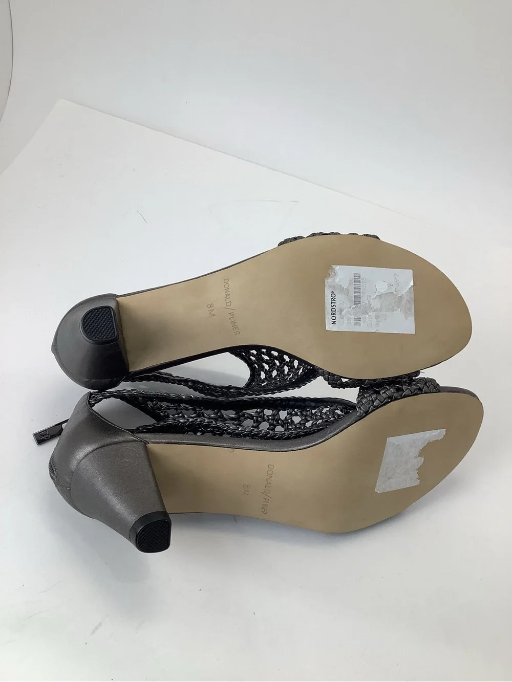 Donald J. Pliner Verona Gray Woven Leather Mid Heel Sandals
